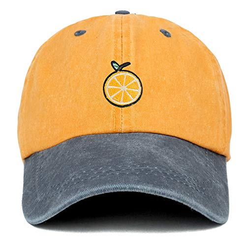 Trendy Apparel Shop Orange Patch Pigment Dyed Washed Two Tone Baseball Cap - color: Mustard Navy