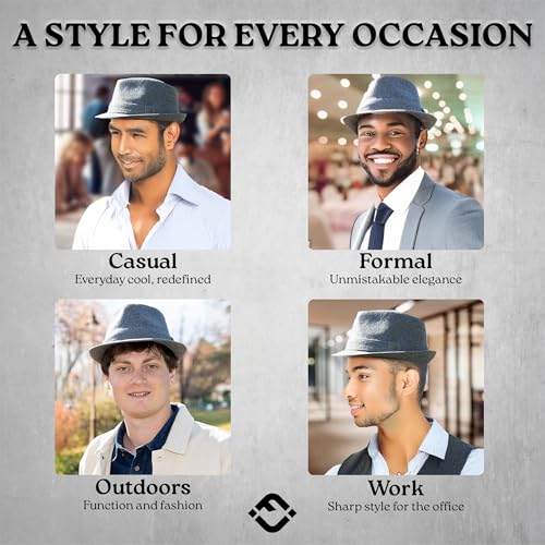 Funky Junque Fedora Hats for Men – Classic Wool Blend Trilby Dress Hat, Short Brim Men’s Fedoras for Formal & Casual Wear - color: Light Grey, size: 7 1/4-7 5/8