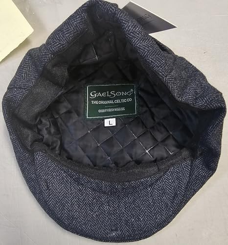 Traditional Men's Herringbone Irish Flat Cap, Tweed, Made in Ireland - color: Blue, size: X-Large