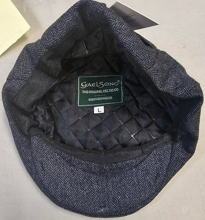 Traditional Men's Herringbone Irish Flat Cap, Tweed, Made in Ireland - color: Blue, size: X-Large