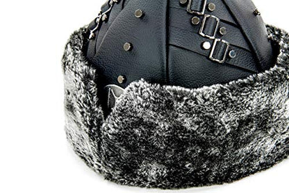 ihvan online Turkish Ottoman Bork Hat, Ertugrul Faux Leather Fur Winter Cap - color: Black / Style-1