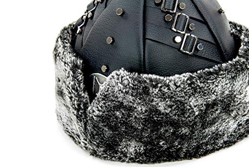 ihvan online Turkish Ottoman Bork Hat, Ertugrul Faux Leather Fur Winter Cap - color: Black / Style-1