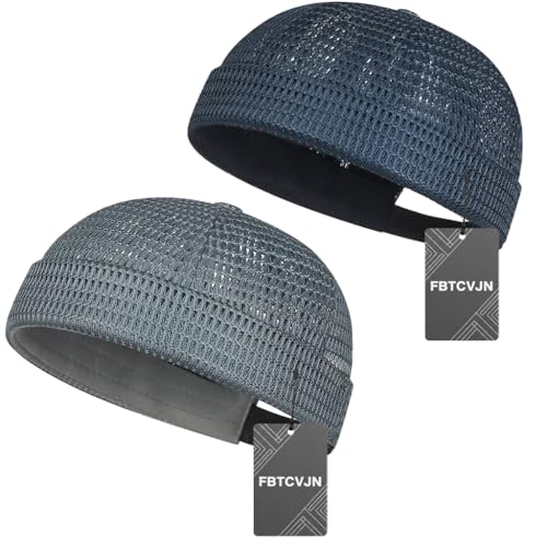 2 Pack Men's Breathable Brimless Hat Summer Style Mesh Tang Ultra Cooling Skull Adjustable Hip-Hop Cap Docker Beanie - color: Dark Gray+blue