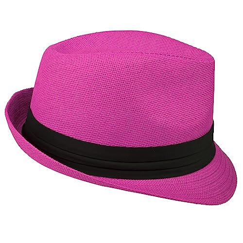 Gelante Summer Fedora Panama Straw Hats with Black Band - color: Pink, size: Large-X-Large
