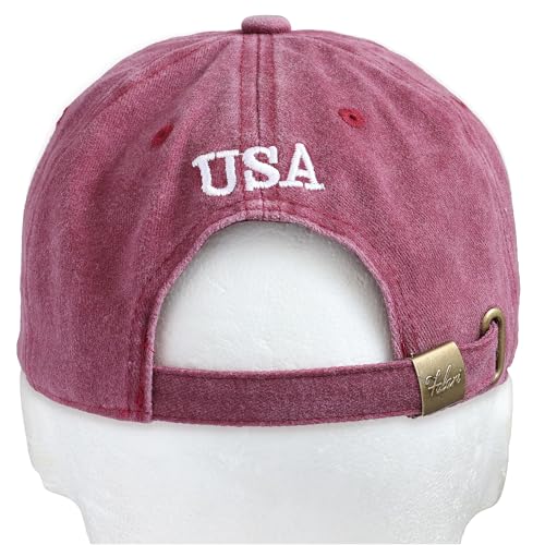 Falari USA Flag Embroidered Baseball Cap, Low Profile Adjustable Dad Hat, 100% Cotton, Pre-Washed - color: Burgundy