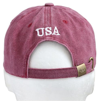Falari USA Flag Embroidered Baseball Cap, Low Profile Adjustable Dad Hat, 100% Cotton, Pre-Washed - color: Burgundy