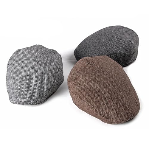 meioro Herringbone Flat Ivy Newsboy Cap for Men Classic Tweed Newsboy Hat Wool Blend Flat Cap Gatsby Cabbie Hats Ivy Caps - color: Coffee