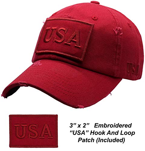 Antourage American Flag Unisex Baseball Hat for Men and Women | USA Flag Mesh Snapback Cap with 2 Patriotic Patches - color: (03) Burgundy