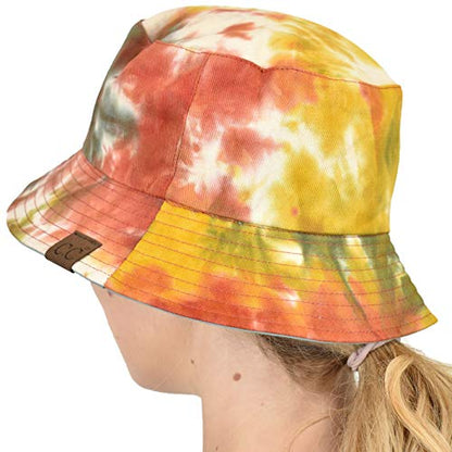 C.C Unisex 100% Cotton Packable Reversible Tie Dye Bucket Sun Hat - color: Mustard/Sage