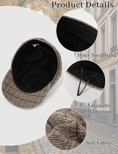 FEOYA Women Newsboy Hat Plaid Cabbie Caps Cotton Casual Stylish Beret Cap Paperboy Hats - color: Plaid-grey
