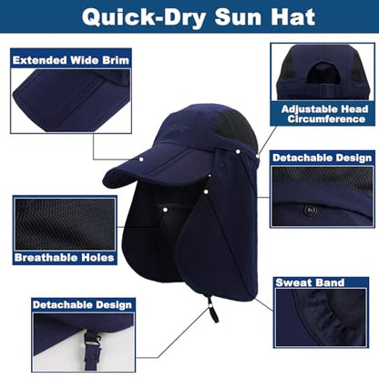 Surblue Baseball Sun Cap with Removable Neck Flap and Face Mask UPF 50+ - color: Deep Blue, size: Small