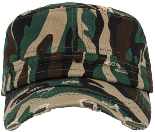 Vintage Distressed Cadet Army Cap Basic Everyday Military Style Hat - color: Camo Vintage Distressed