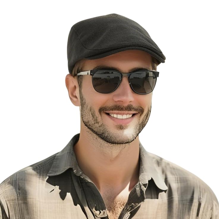 Cabbie Hats for Men Summer,Cotton Beret Newsboy Hat Ivy Gatsby Adjustable Flat Cap Beret for Driving - color: A02-black