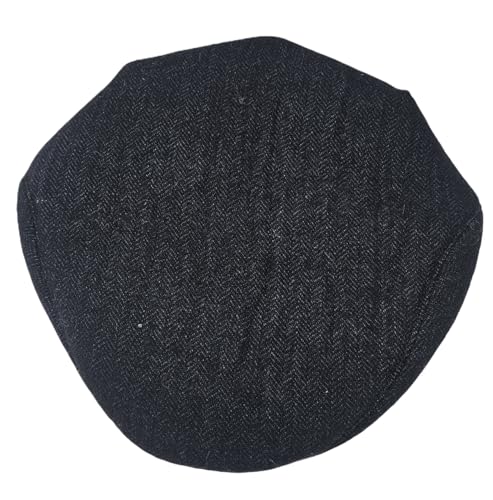 Traditional Men's Herringbone Irish Flat Cap, Tweed, Made in Ireland - color: Black, size: Small