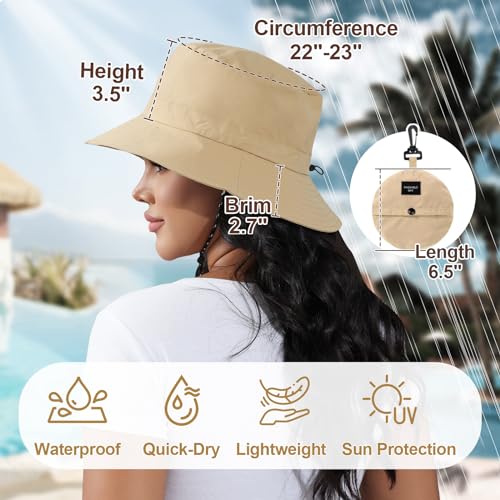 Packable Bucket Hat for Women Waterproof UV Protection Sun Hat - color: Khaki