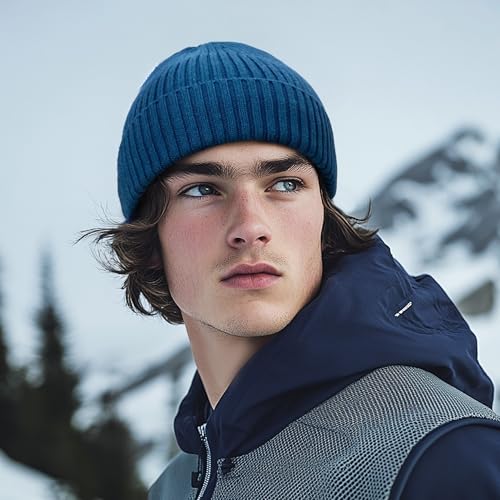 Clakllie Swag Beanie for Men Cuffed Thick Knitted Hat Warm Winter Hats Plain Stocking Skullcap Stretchy Fisherman Beanies Hat - color: Cdus-kh43-blue
