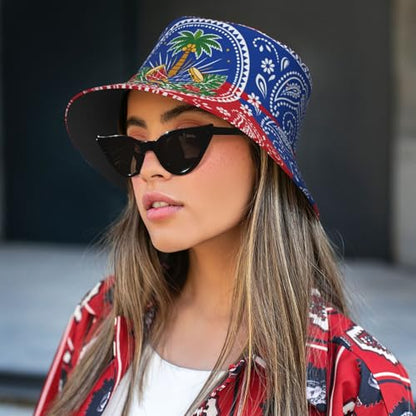 Bucket Hat for Men Women Packable Sun Hats Fisherman Outdoor Summer Travel Hiking Beach Caps - color: Haiti