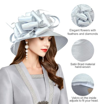 2026 Bucket Hats for Women Ladies Girls, Autumn Winter Fascinator Hat for Derby Kentucky Church Bridal UV Protection - color: A-4585-silver