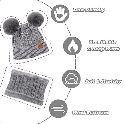 Yuoahcn Kids Winter Beanie Hat Scarf Gloves Set Knit Warm Toddler Winter Cap Gloves Neck Warmer for Boys Girls 1-8 Year - color: Grey