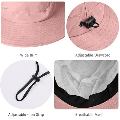 ZOORON Sun Hats for Men Women, Wide Brim Safari Hats UV Protection UPF50+ Waterproof Boonie Hats for Fishing Hiking Camping - color: 1pack-pink