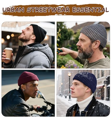 Wool Fisherman Beanies for Men Knit Fall Winter Beanie Hat Skull Cap - color: Grey