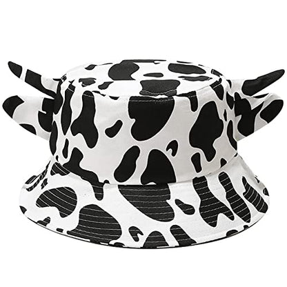 Unisex Bucket Hat Summer UPF 50+ Sun Protection Outdoor Beach Fishing Travel Hiking Hat - color: Cow Print Horns and Ears