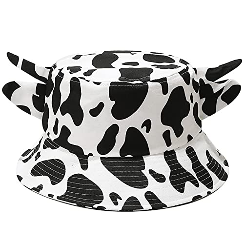 Unisex Bucket Hat Summer UPF 50+ Sun Protection Outdoor Beach Fishing Travel Hiking Hat - color: Cow Print Horns and Ears