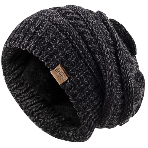 REDESS Slouchy Beanie Hat for Men and Women Winter Warm Knit Hat Chunky Soft Oversized Cable Cap - color: B1 Light Black