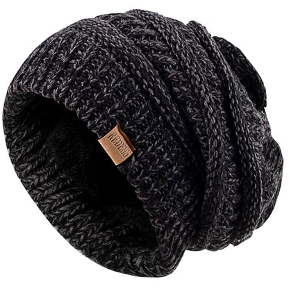 REDESS Slouchy Beanie Hat for Men and Women Winter Warm Knit Hat Chunky Soft Oversized Cable Cap - color: B1 Light Black