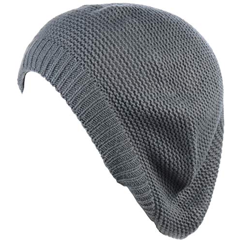 BYOS Chic French Style Lightweight Soft Slouchy Knit Beret Beanie Hat in Solid - color: Dk.gray