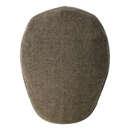 FEINION Men Wool Blend Flat Cap Tweed Newsboy Ivy Hat - color: Herringbone Khaki