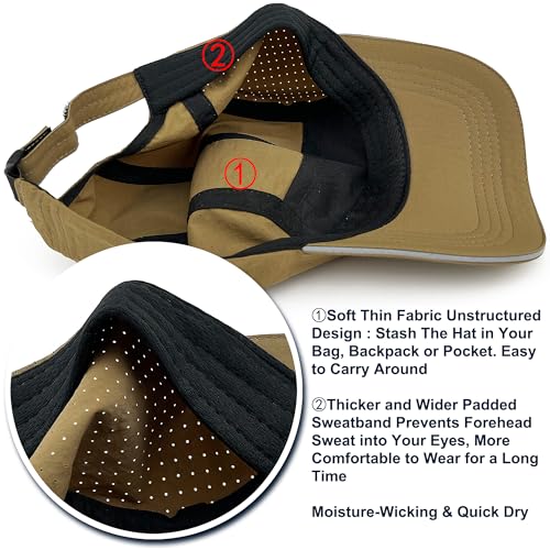 Lightweight Running Hat Breathable Mesh Cap Reflective Brim - color: Khaki, size: One Size