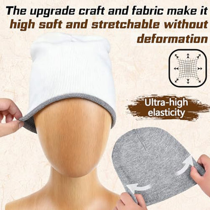 ZOORON Reversible Skull Caps for Men Women Reversible Beanie with -Double Side Warm Winter Fisherman Beanie - color: A-2pack-lightgrey/White+grey/Darkgreen