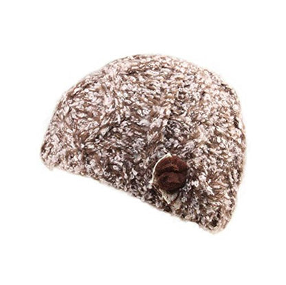 Woman's Warm Soft Cable Lace Pom Furry Flower Crochet Fashion Knit Hat - color: Brown, size: One Size