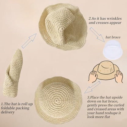 Floppy Big Beach Straw Hats for Women Foldable Summer Wide Brim Packable Sun Hat Womens Travel Straw Fedora Hat - color: Beige-5