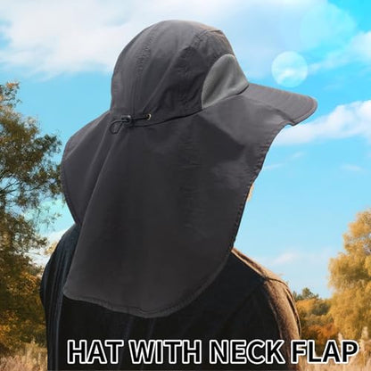 PFFY Sun Bucket Hats for Men Women UV Protection Sun Hat with Neck Flap - color: Solid Khaki