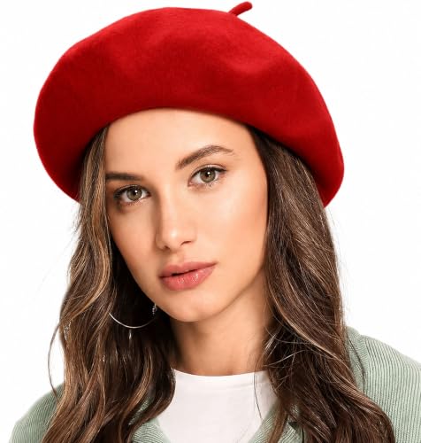 French Beret Hat for Women Solid Beanie Cap Stretchable Winter Warm Beret - color: Red