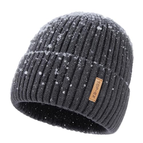TOP-EX DryKnit™ Waterproof L/XL/XXL Winter Fleece Lined Beanie Hat for Men Women Warm Knit Watch Skull Cap Cold Weather - color: Charcoal(forge), size: Medium-Large