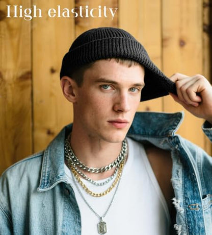 Wool Fisherman Beanies for Men Knit Fall Winter Beanie Hat Skull Cap - color: Black