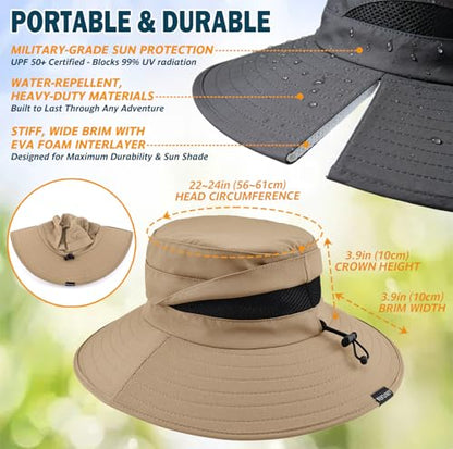 Men's UPF 50+ Waterproof Wide Brim Boonie Hat, Sun & Rain Protection - color: Camel