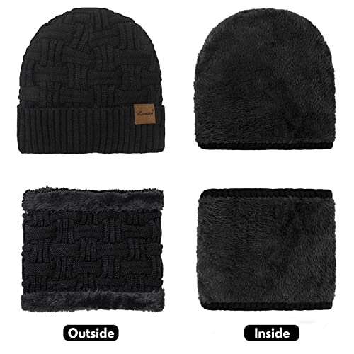 Loritta 3-Pieces Winter Hats for Women Warm Scarf Touchscreen Gloves - color: Black