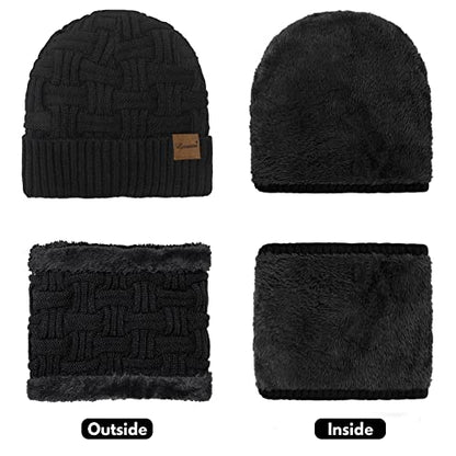 Loritta 3-Pieces Winter Hats for Women Warm Scarf Touchscreen Gloves - color: Black