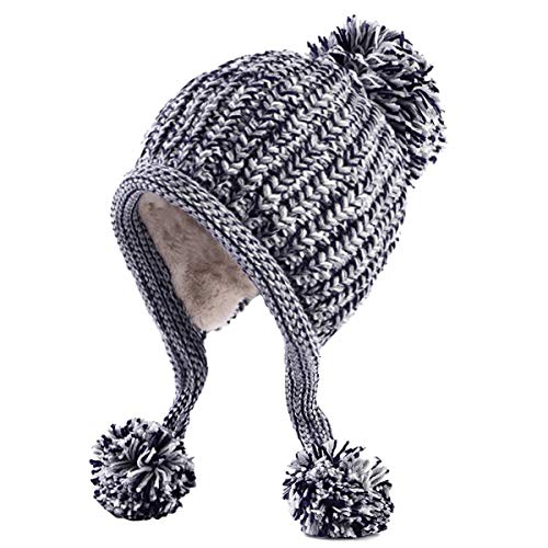 HUAMULAN Women Winter Sherpa Knit Beanie Hat Fleece Lined Ear Flaps - color: Gray