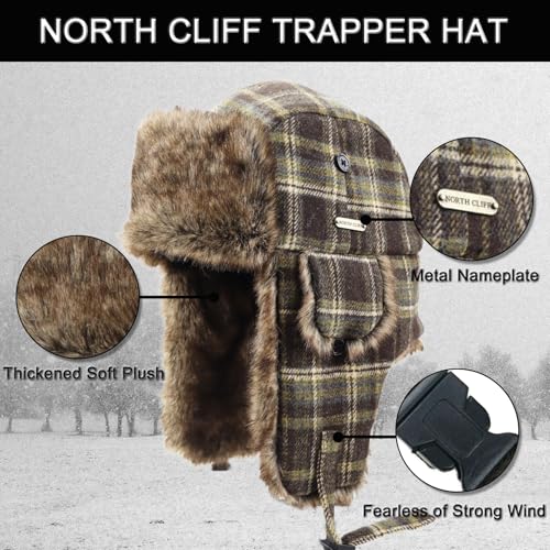 Unisex Winter Trapper Hat Cold Proof Keep Warm Hat with Ear Flaps for Hunting Skiing Trooper Outdoor Activities - color: Dark Plaid Series-green, size: Medium-Large