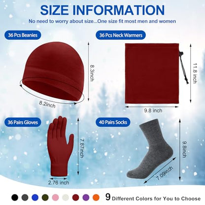 Liitrsh 148 Pcs Bulk Hats Gloves Scarf Sock Set for Homeless - color: Rich Colors