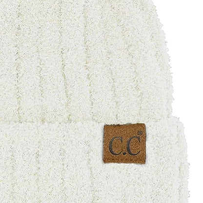 C.C Fuzzy Beanie for Women Unisex - Acrylic Stretchable Soft Warm Knit Winter Skully Hat - color: Acrylic-white