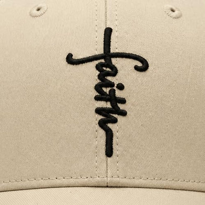 Christian Faith Cross Hats, Embroidered Baseball Caps for Men & Women - color: Tan Black