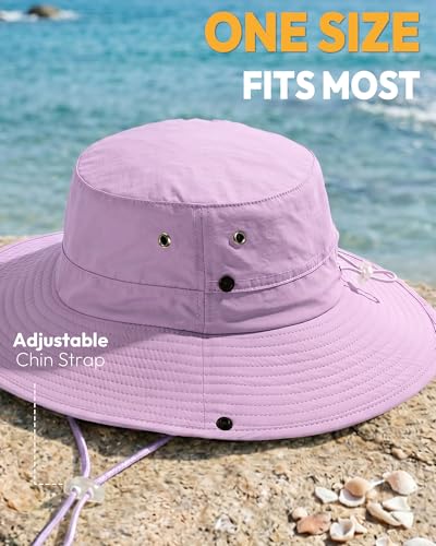 Women Sun Hat with Ponytail Hole Wide Brim Bucket Sun Protection for Summer - color: Light Purple