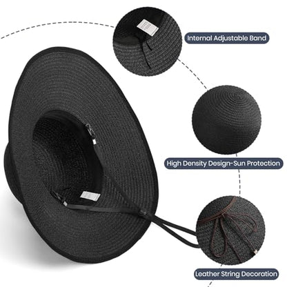 Sun Hats for Women, UPF 50+ Sun Protection, Beach Hat with Wide Brim - color: Black