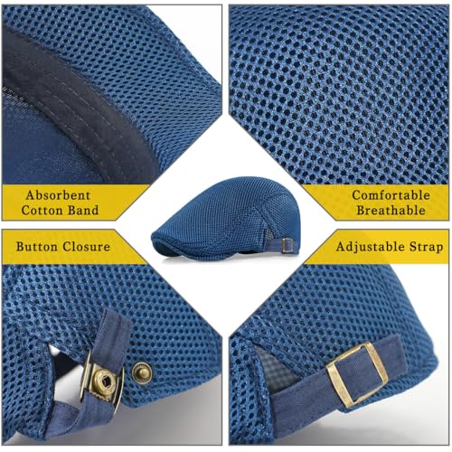 Xinveen Men's Mesh Cap Breathable Summer Newsboy Hat Adjustable Beret Ivy Cap Irish Cabbie Driving Hunting Hats - color: Navy